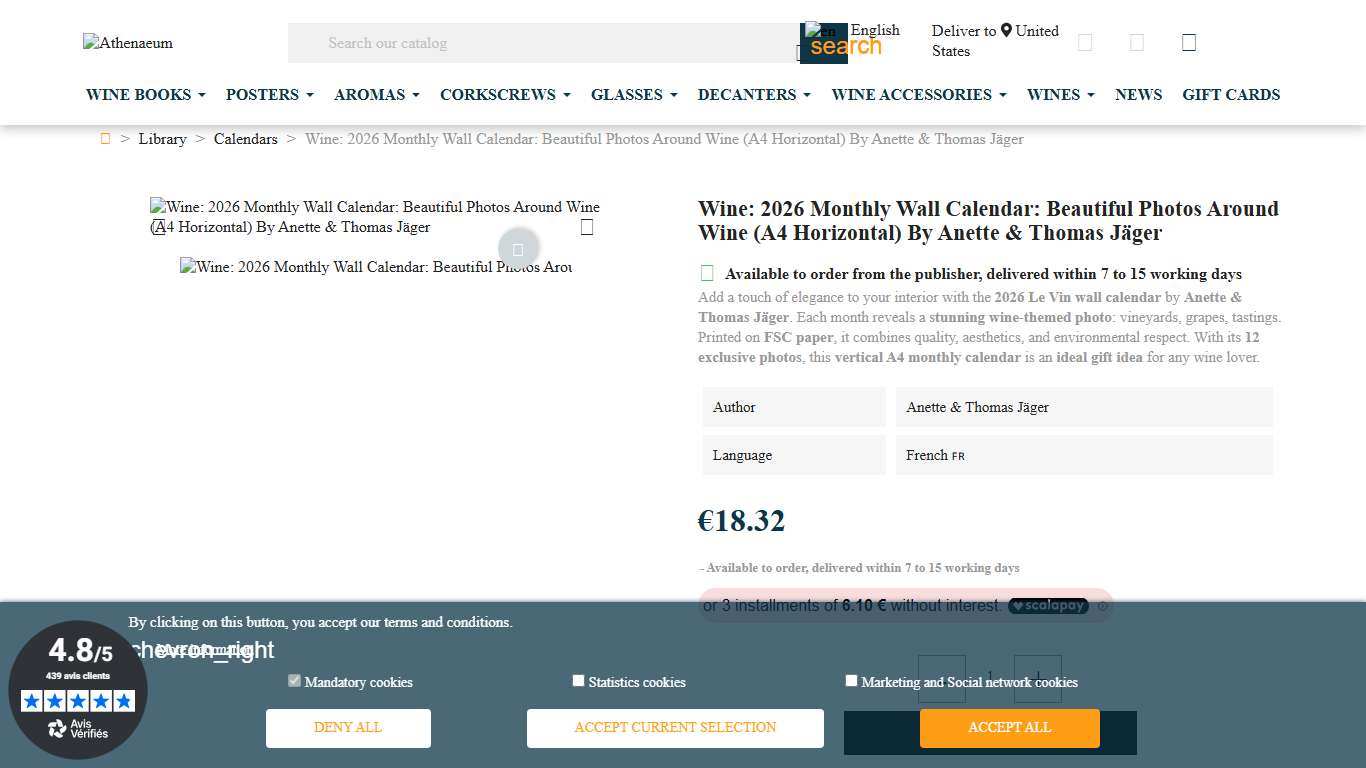 Wine Wall Calendar 2026 A4 Viticulture & Tasting Photos