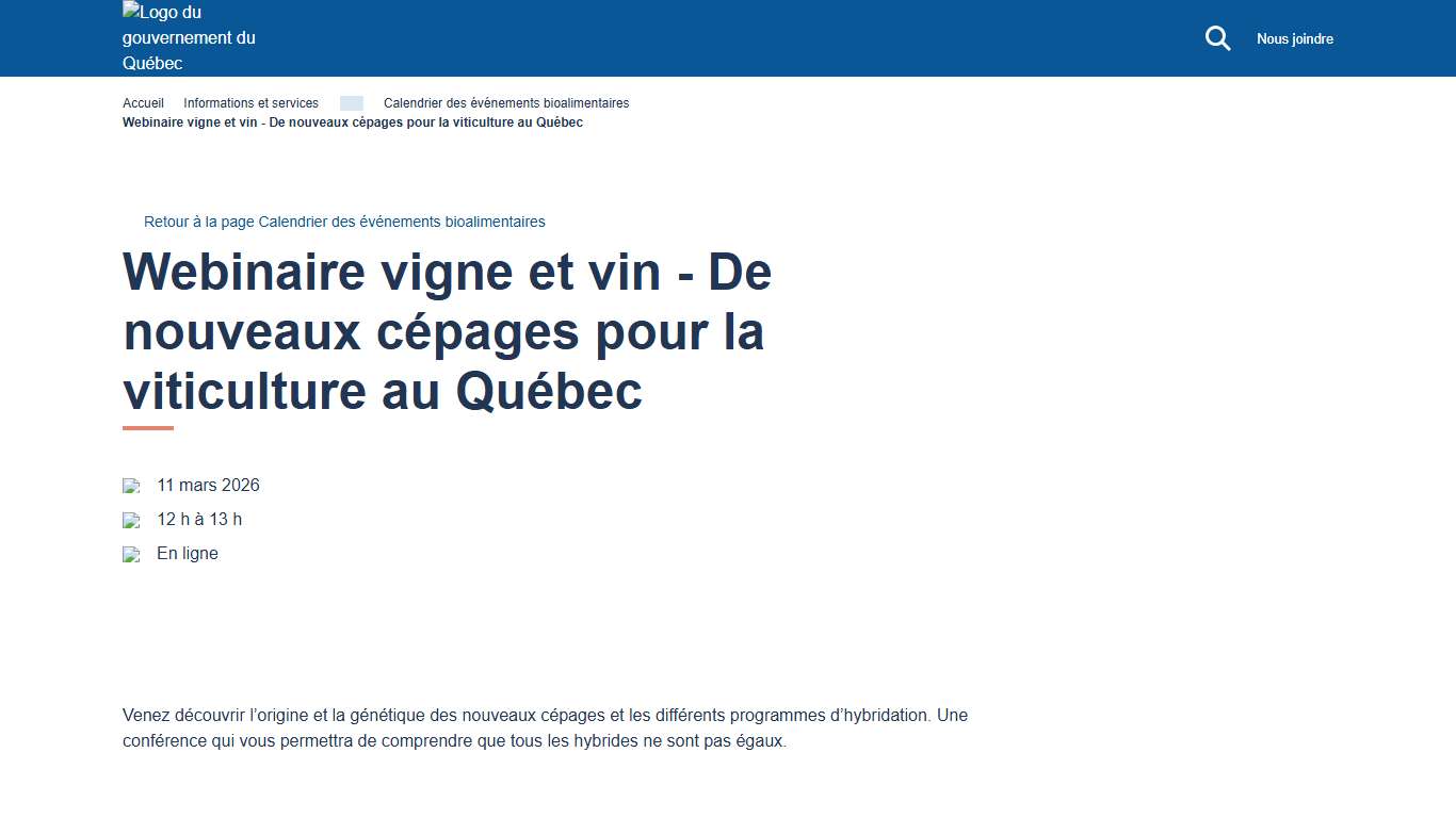 Webinaire vigne et vin - De nouveaux cépages pour la viticulture au Québec Gouvernement du Québec